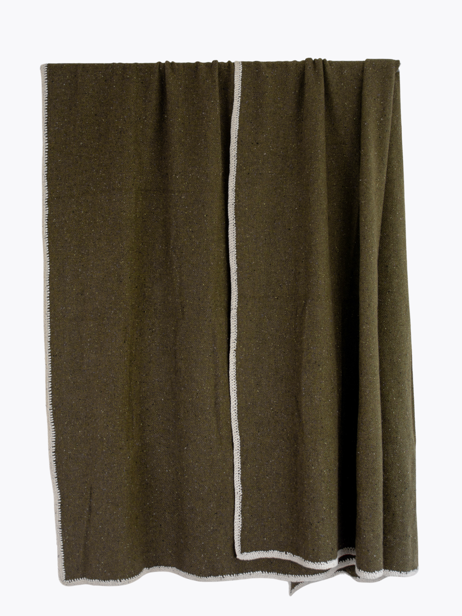 Contrast Trim Cashmere Throw - Olive Brown