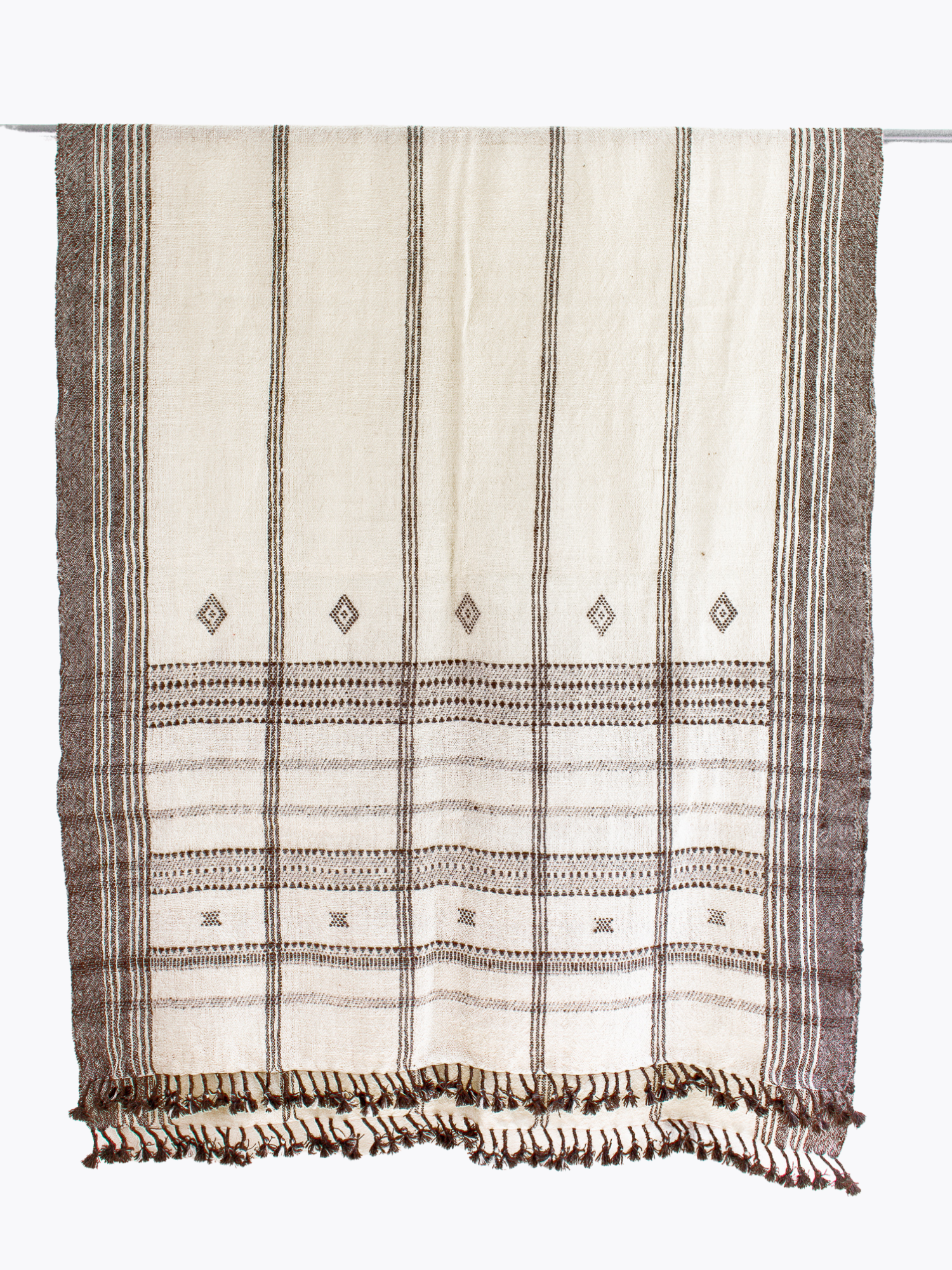 Oversized Indian Bhujodi Throw- Ivory and Chocolate Brown