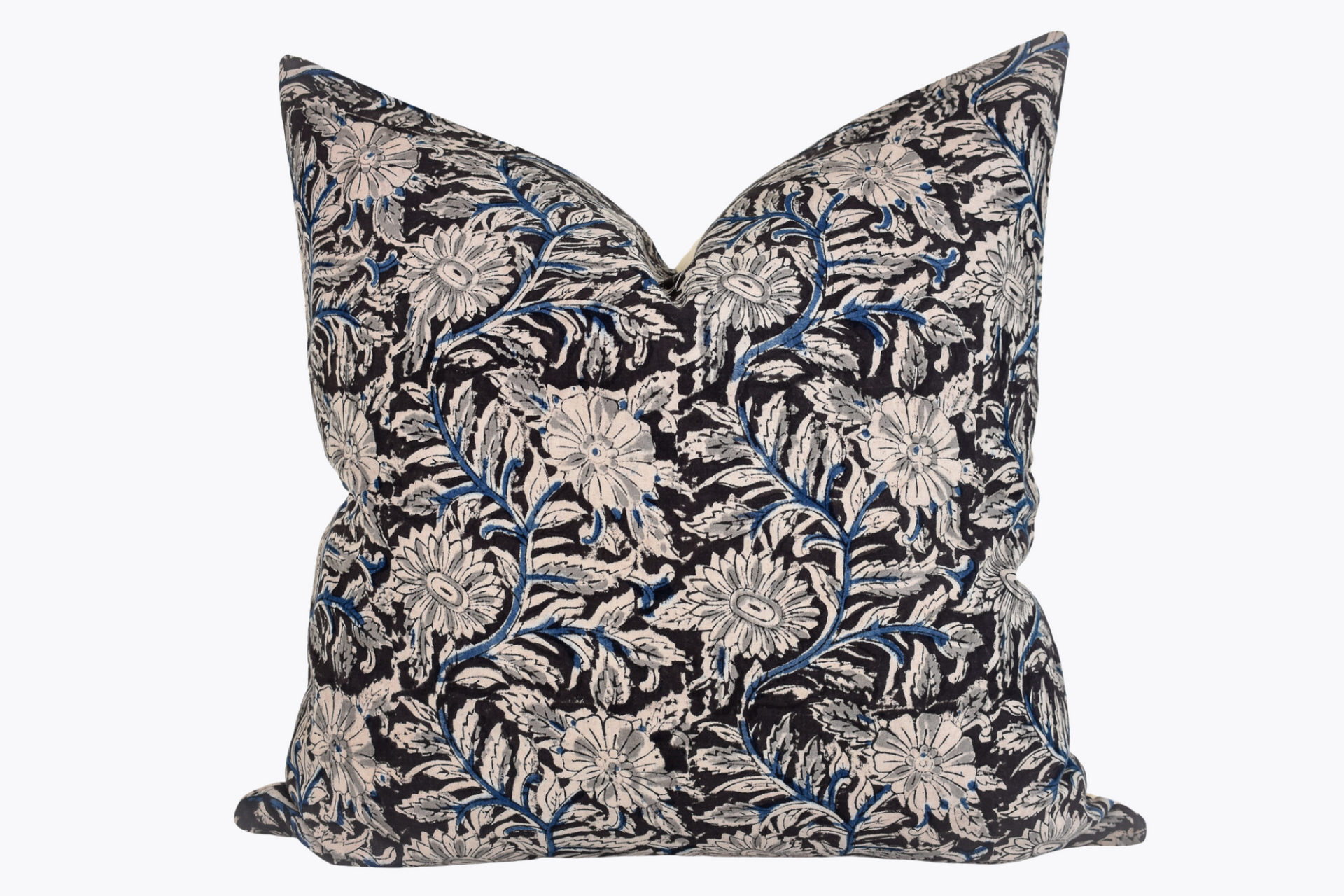 Indian Block Print Pillow Cover - Black, Gray, Indigo