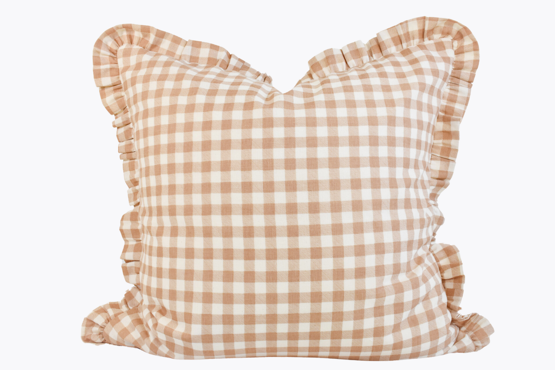 Hmong Organic Woven Pillow Cover - Ruffle Edge Clay Gingham