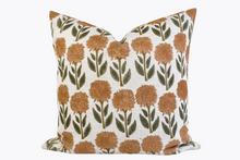 Indian Block Print Pillow Cover - Faded Peach and Olive Floral