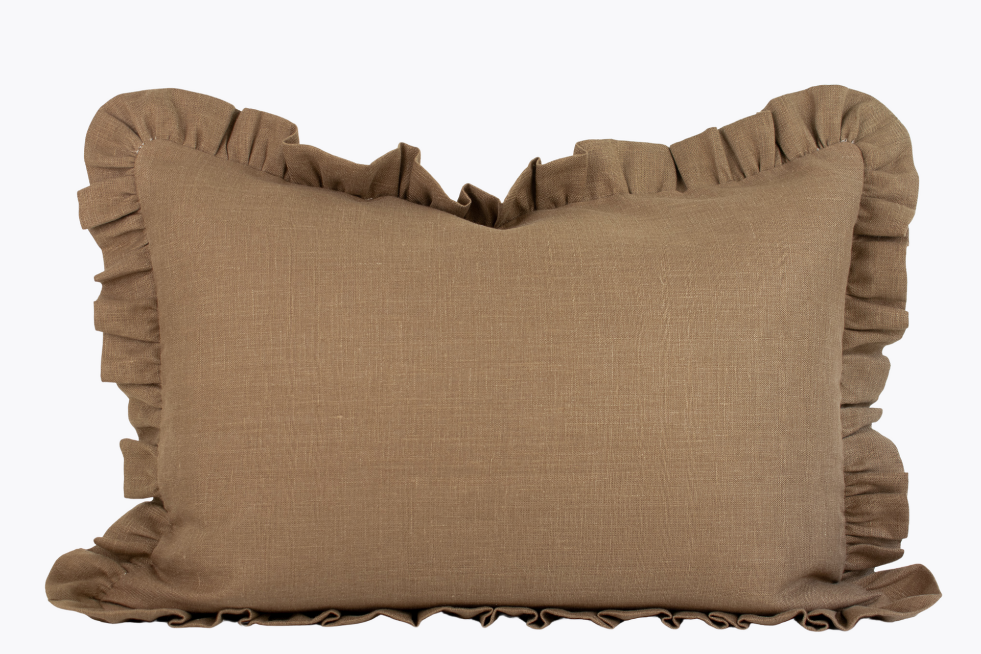 Ruffle Edge Linen Lumbar Pillow Cover - Ginger