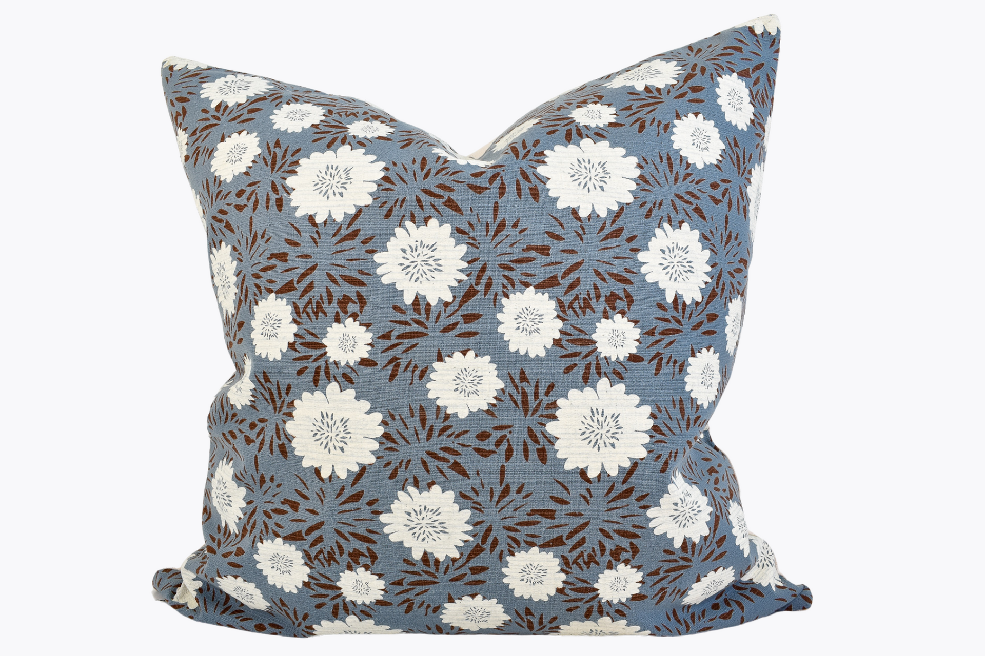 Hmong Floral Block Print Pillow Cover - Indigo Blue