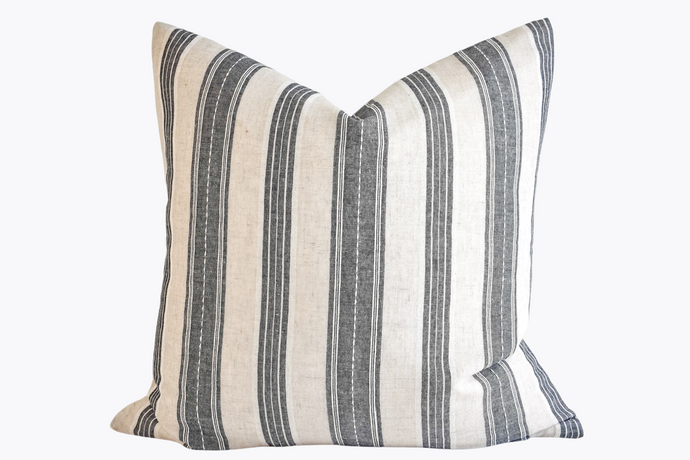 Hmong Organic Woven Pillow - Charcoal Stripe