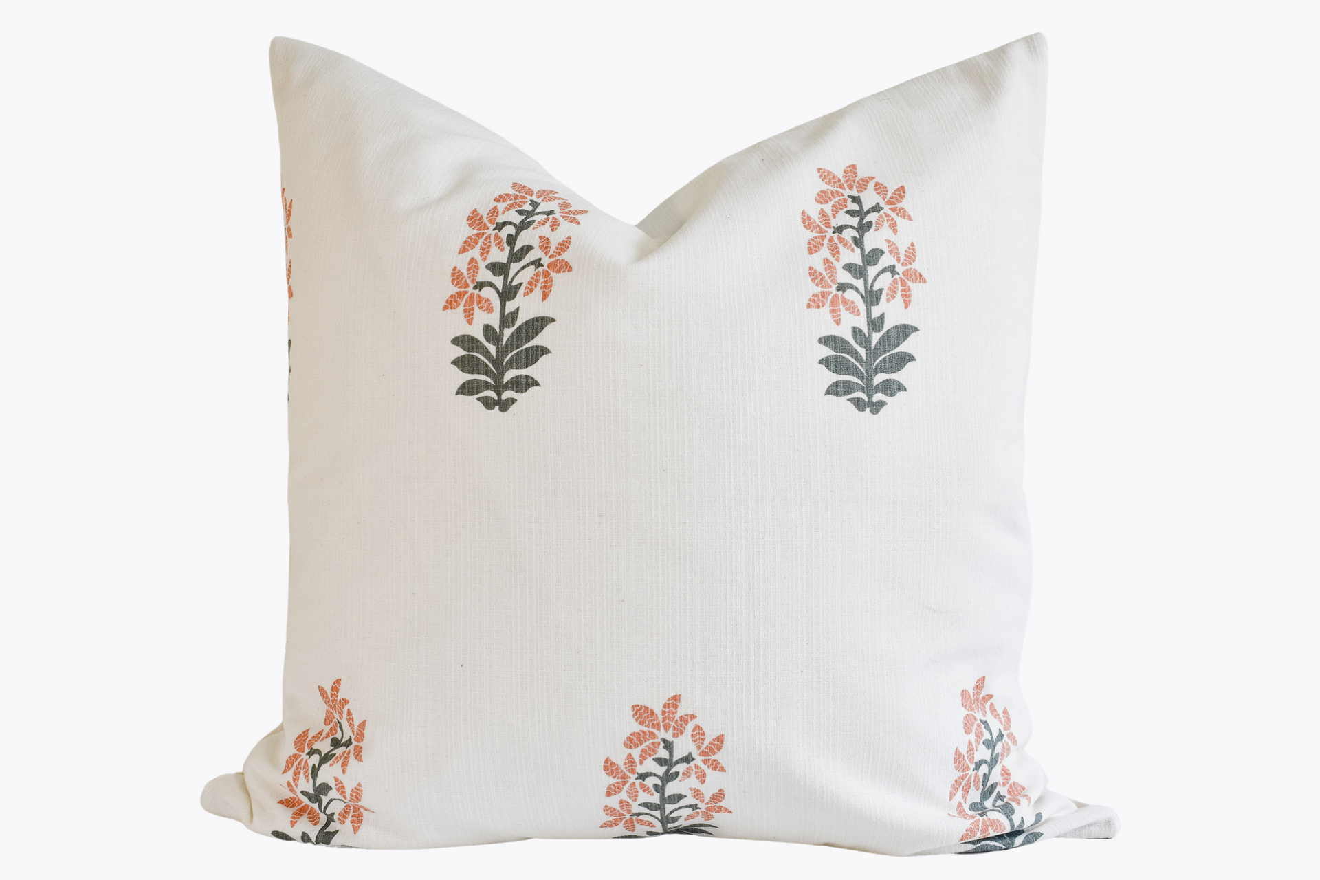 Hmong Floral Block Print Pillow Cover - Sage and Blush