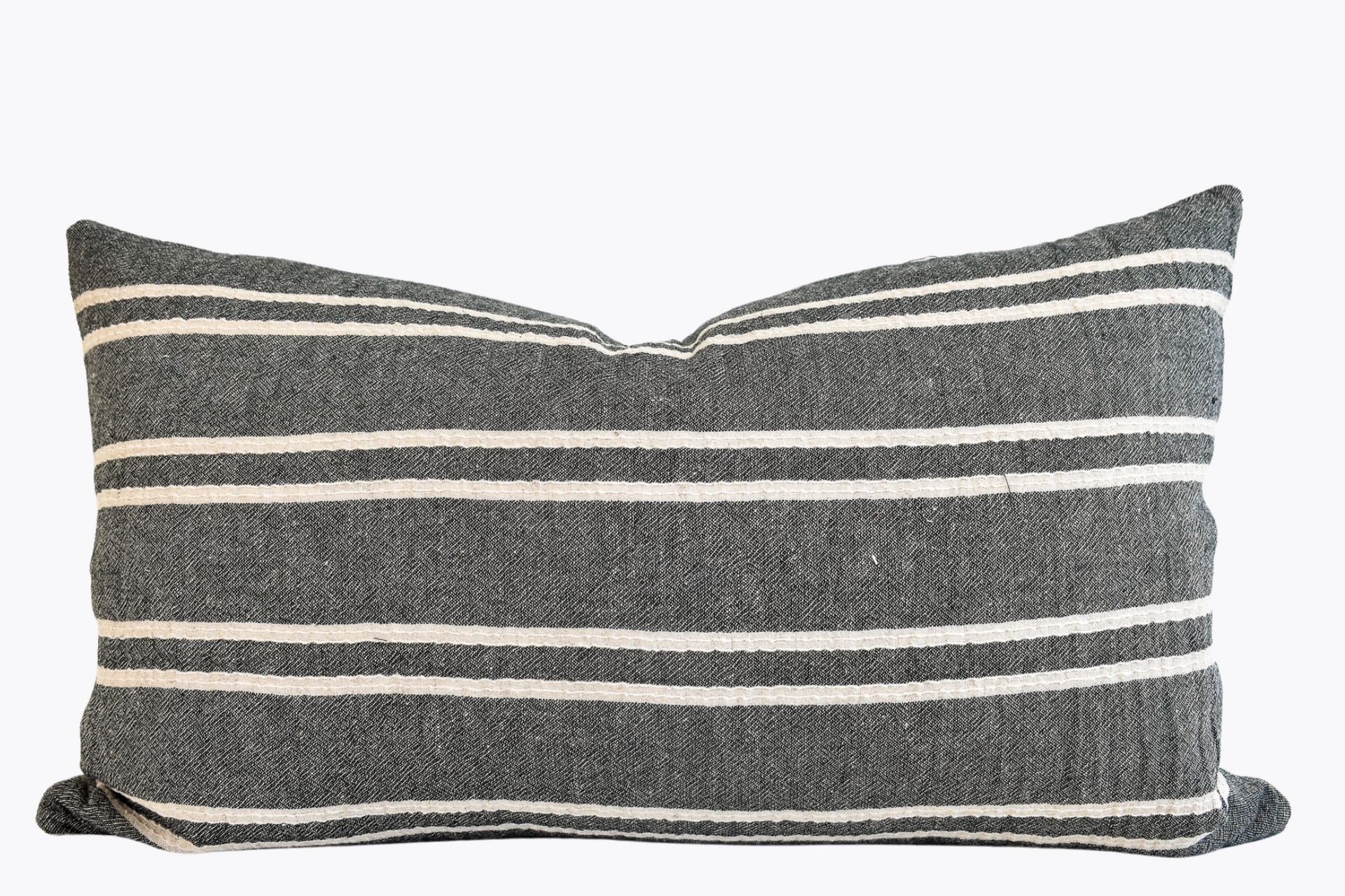 Hmong Organic Woven Lumbar Pillow Cover - Charcoal Stripe