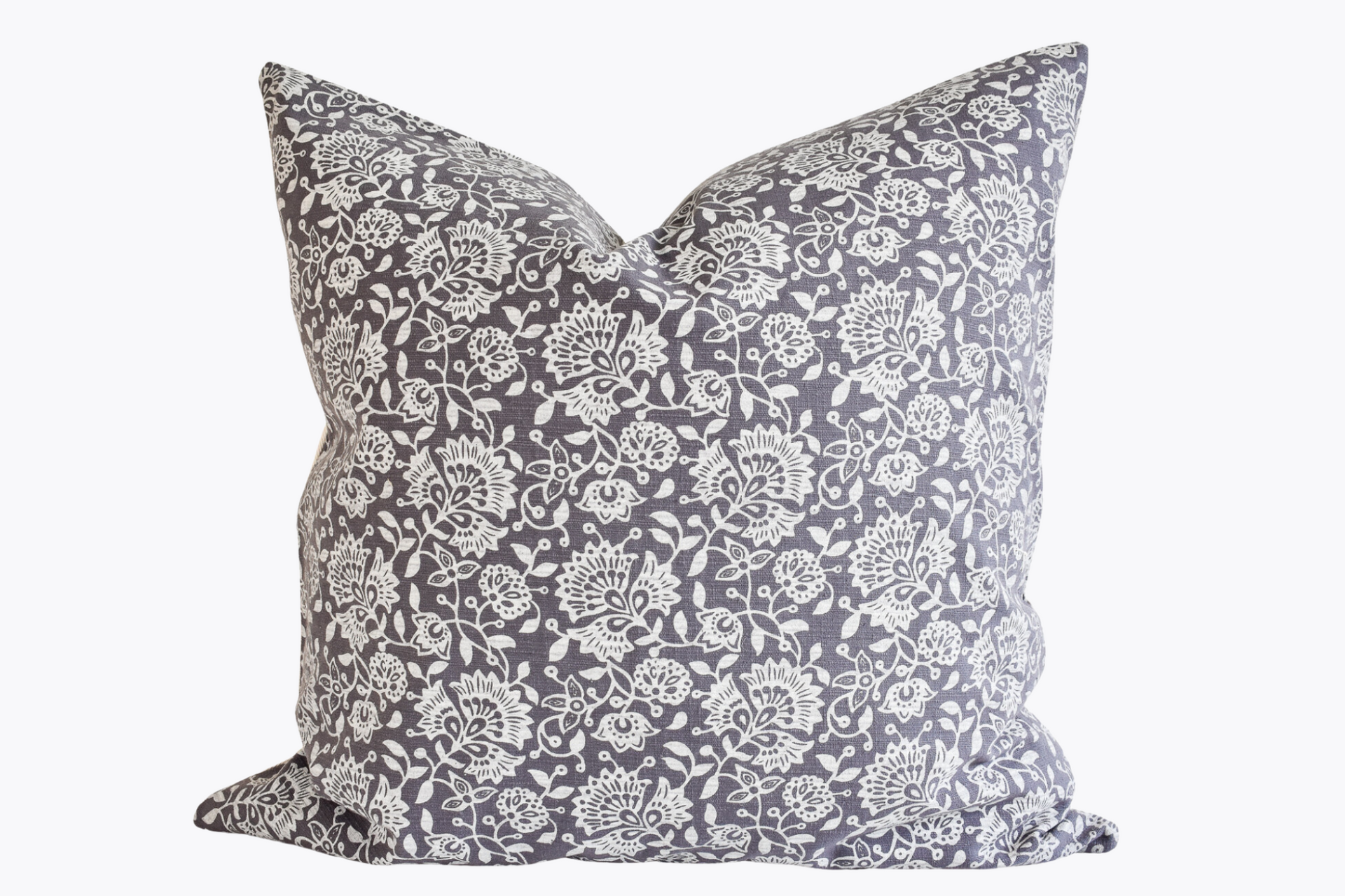 Hmong Floral Block Print Pillow Cover - Pewter