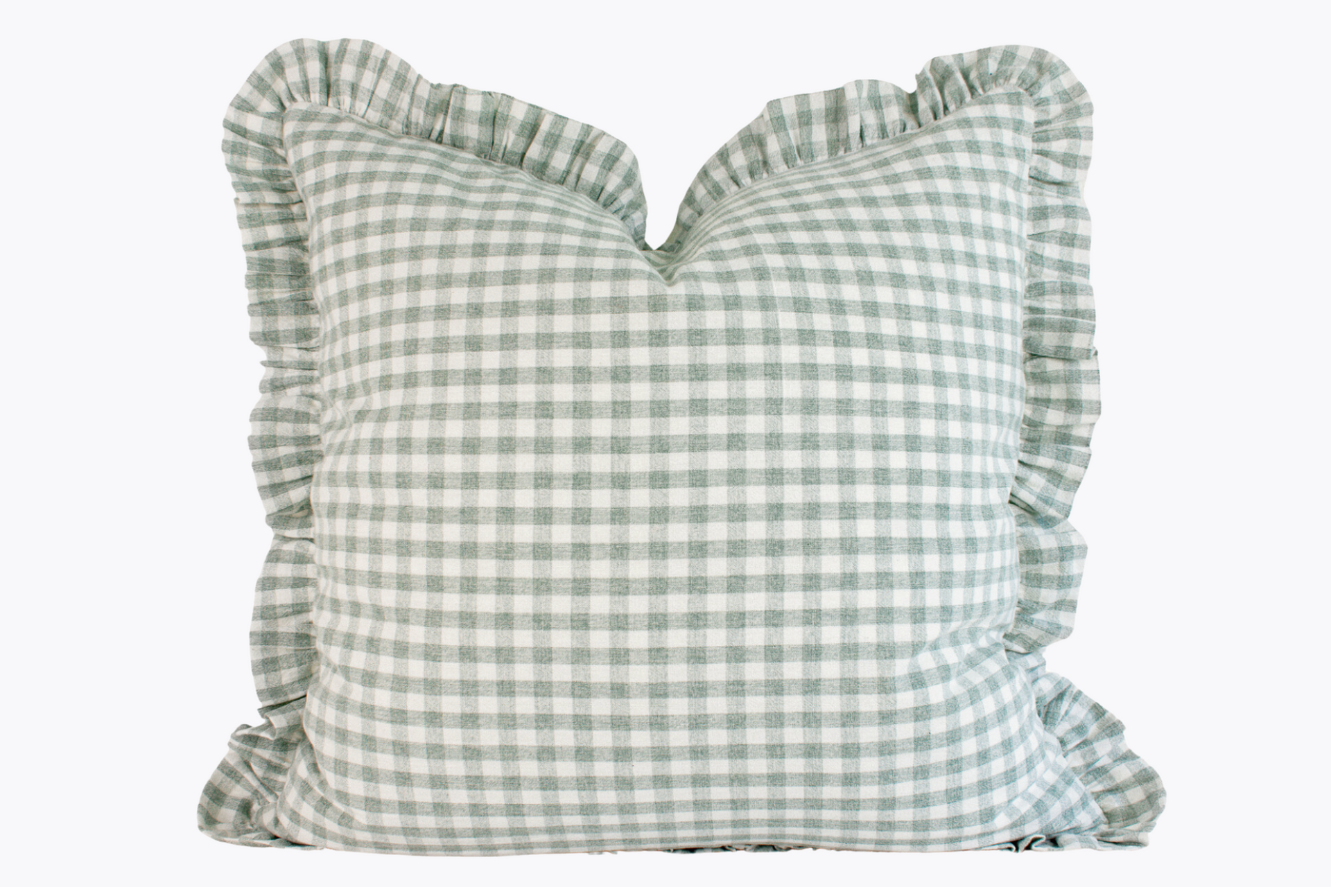 Hmong Organic Woven Pillow Cover - Ruffle Edge Gingham - Sage and Ivory