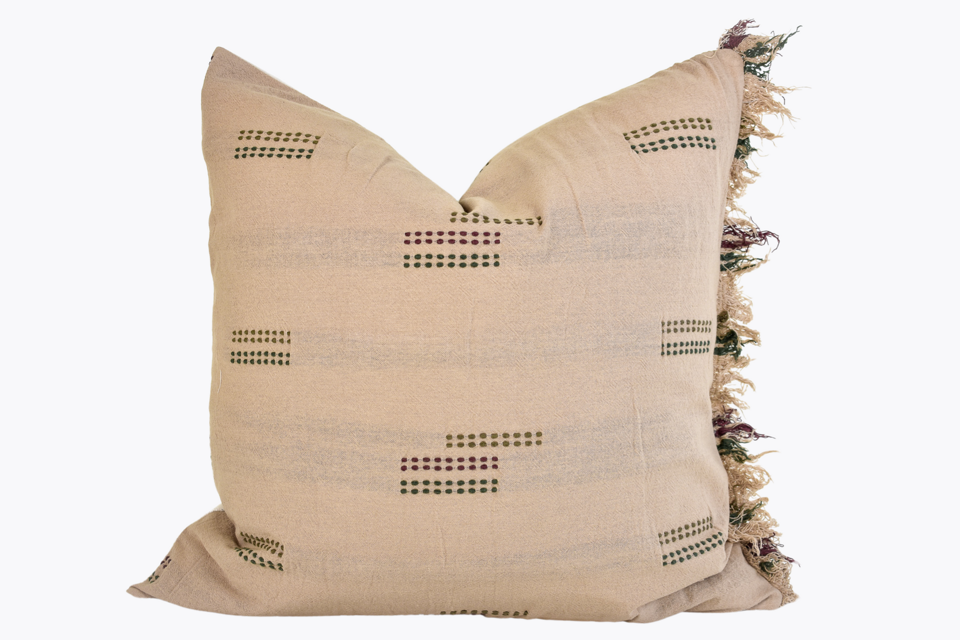 Hmong Organic Woven Fringe Pillow Cover - Tan