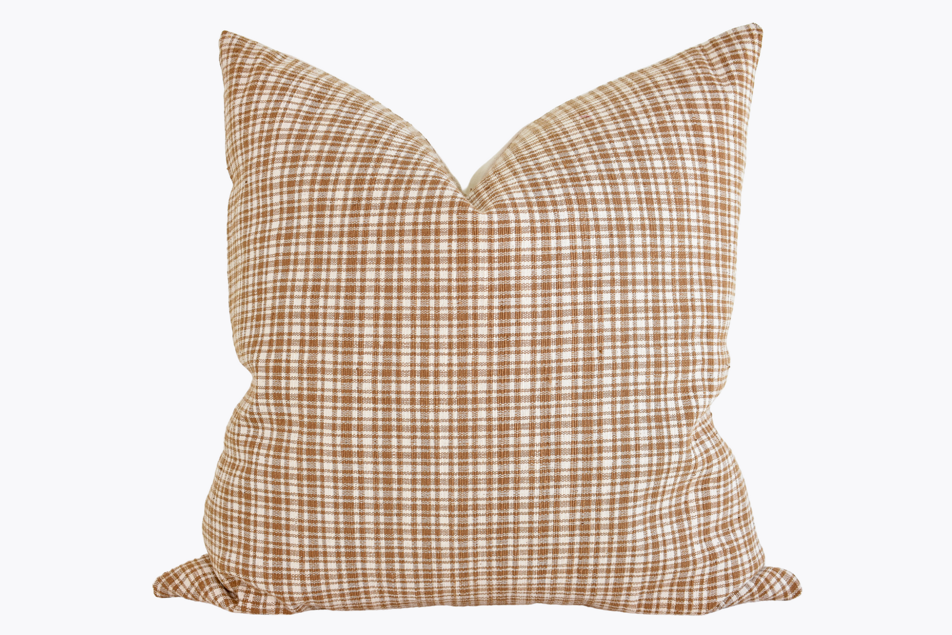 Hmong Organic Woven Plaid Pillow Cover - Tan