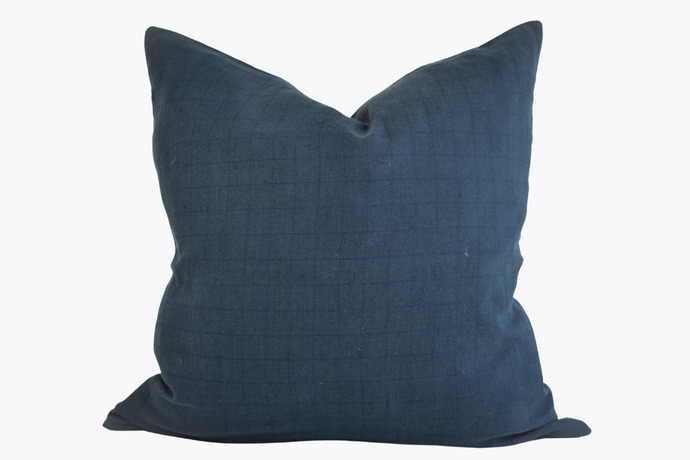 Linen Pillow Cover - Indigo Window Pane