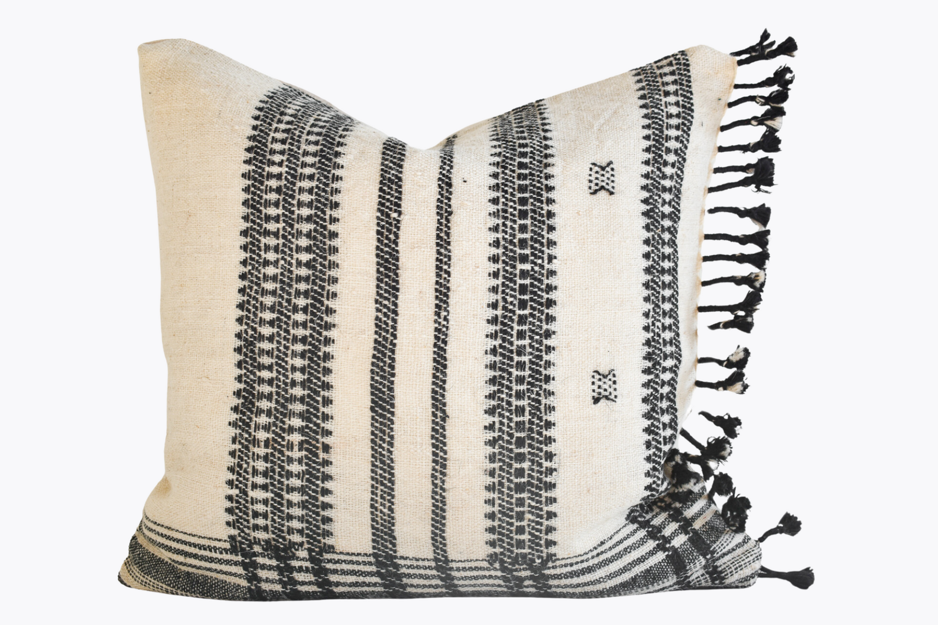 Indian Bhujodi Pillow Cover - Ivory and Black