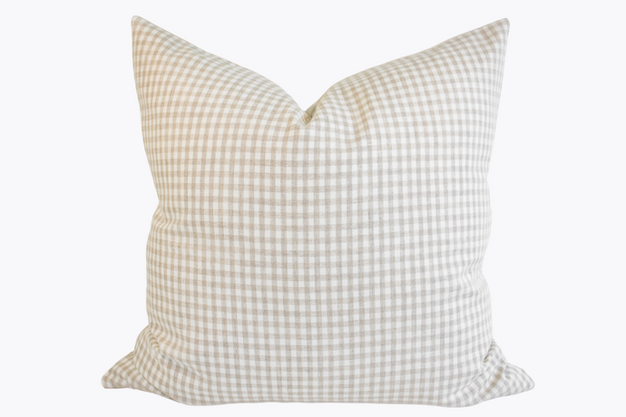 Linen Pillow Cover - Beige and Ivory Mini Gingham