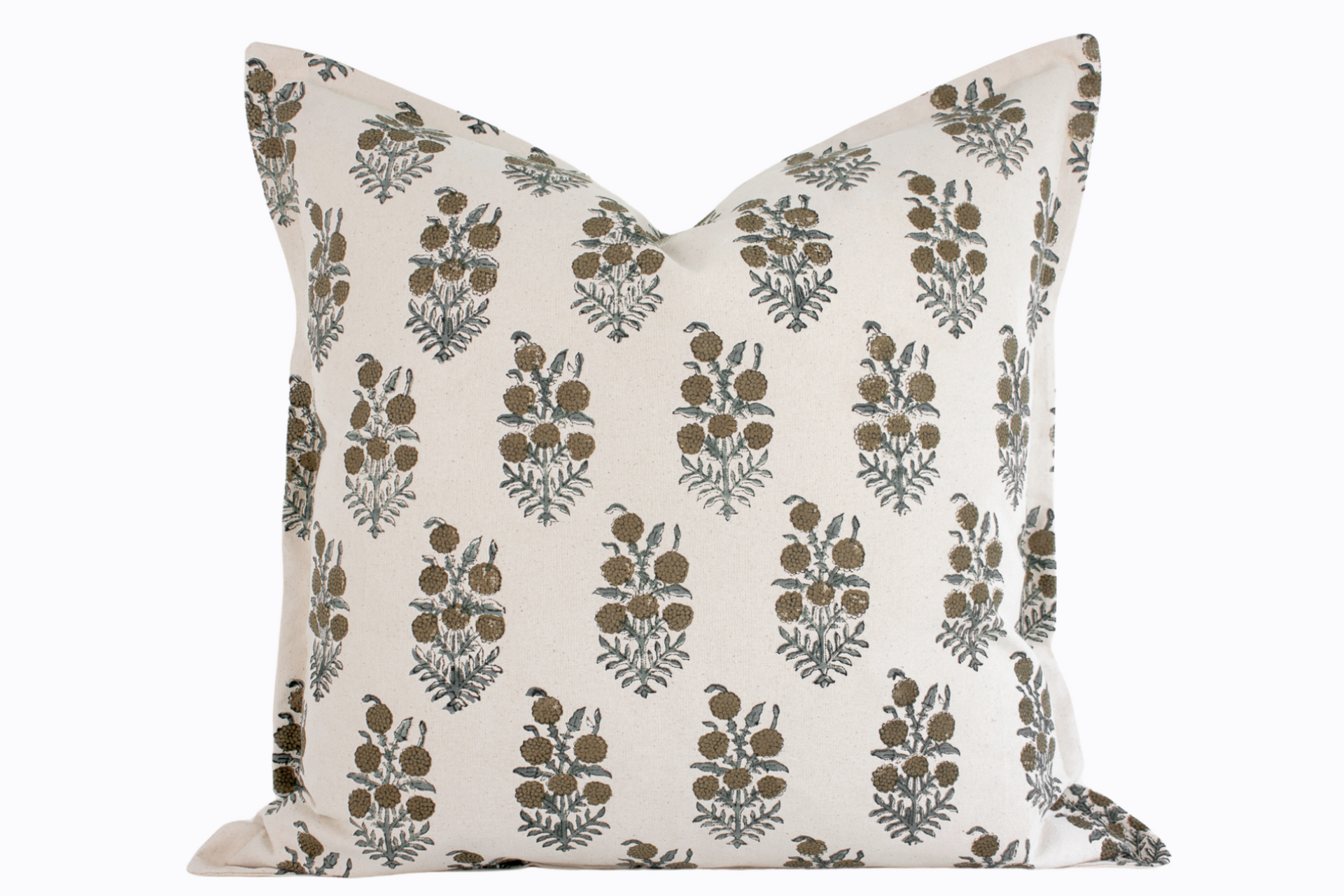 Elsie Indian Block Print Pillow Cover - Tan, Sage, Natural