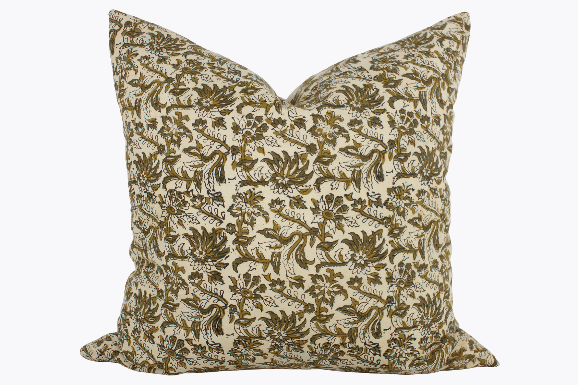 Indian Block Print Pillow Cover - Ochre and Olive