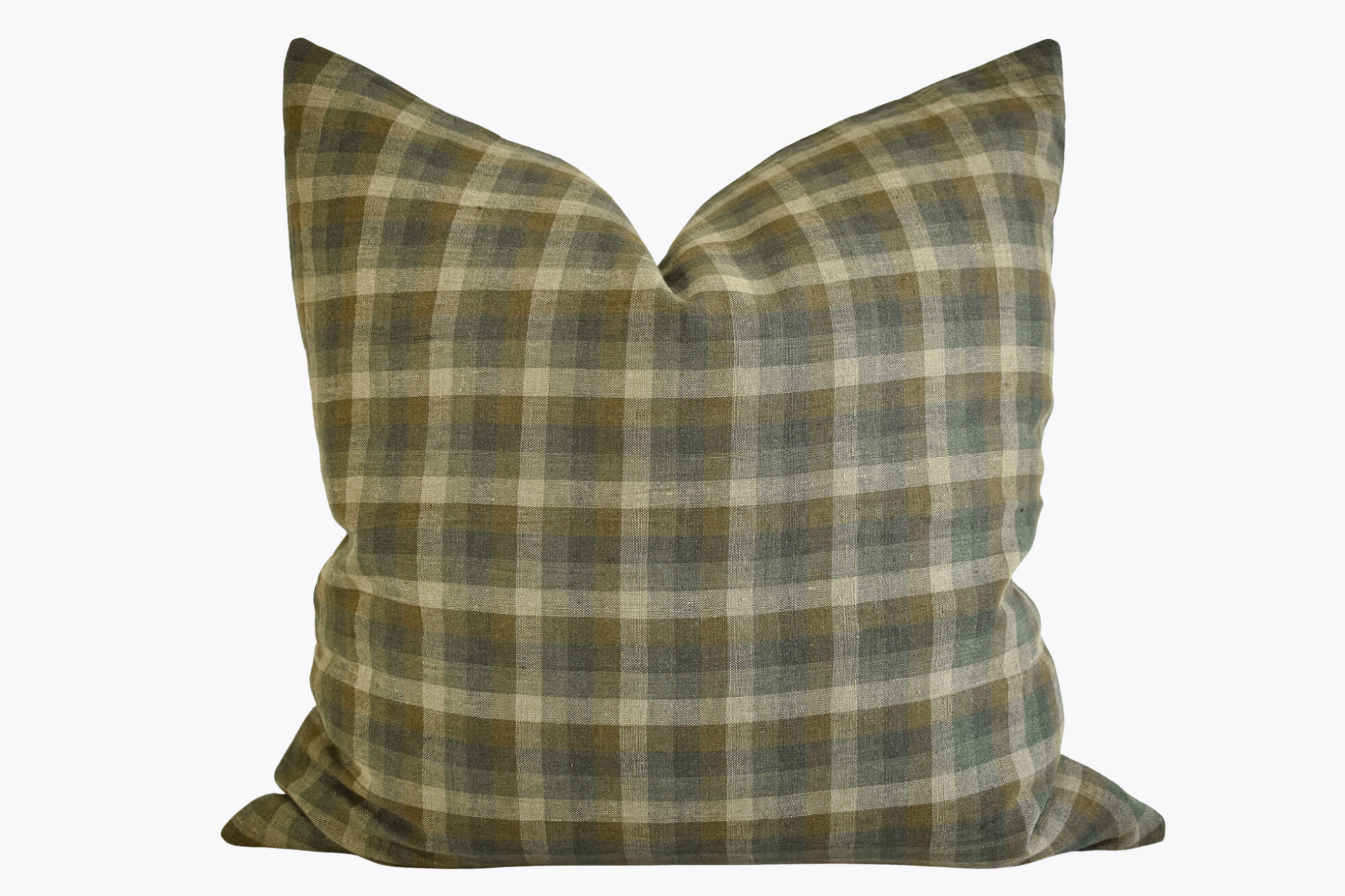 Linen Pillow Cover - Olive Gingham