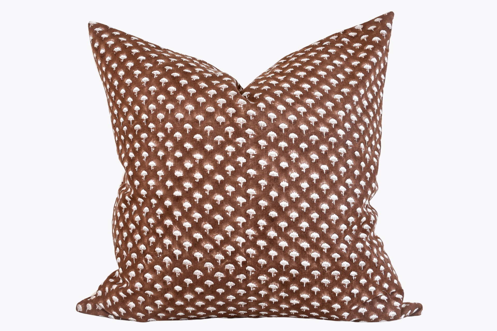 Indian Block Print Pillow Cover - Reddish Brown and Ivory