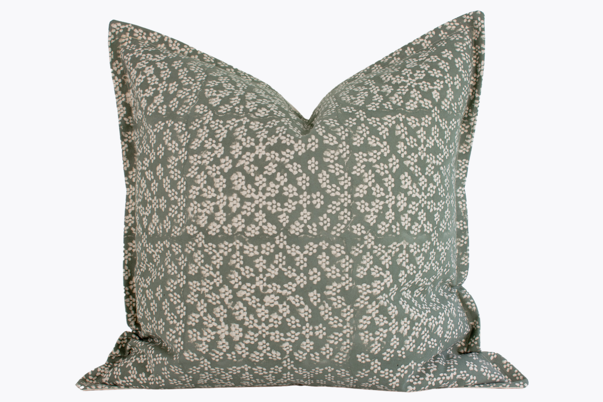 Piper Indian Block Print Pillow Cover - Sage, Natural