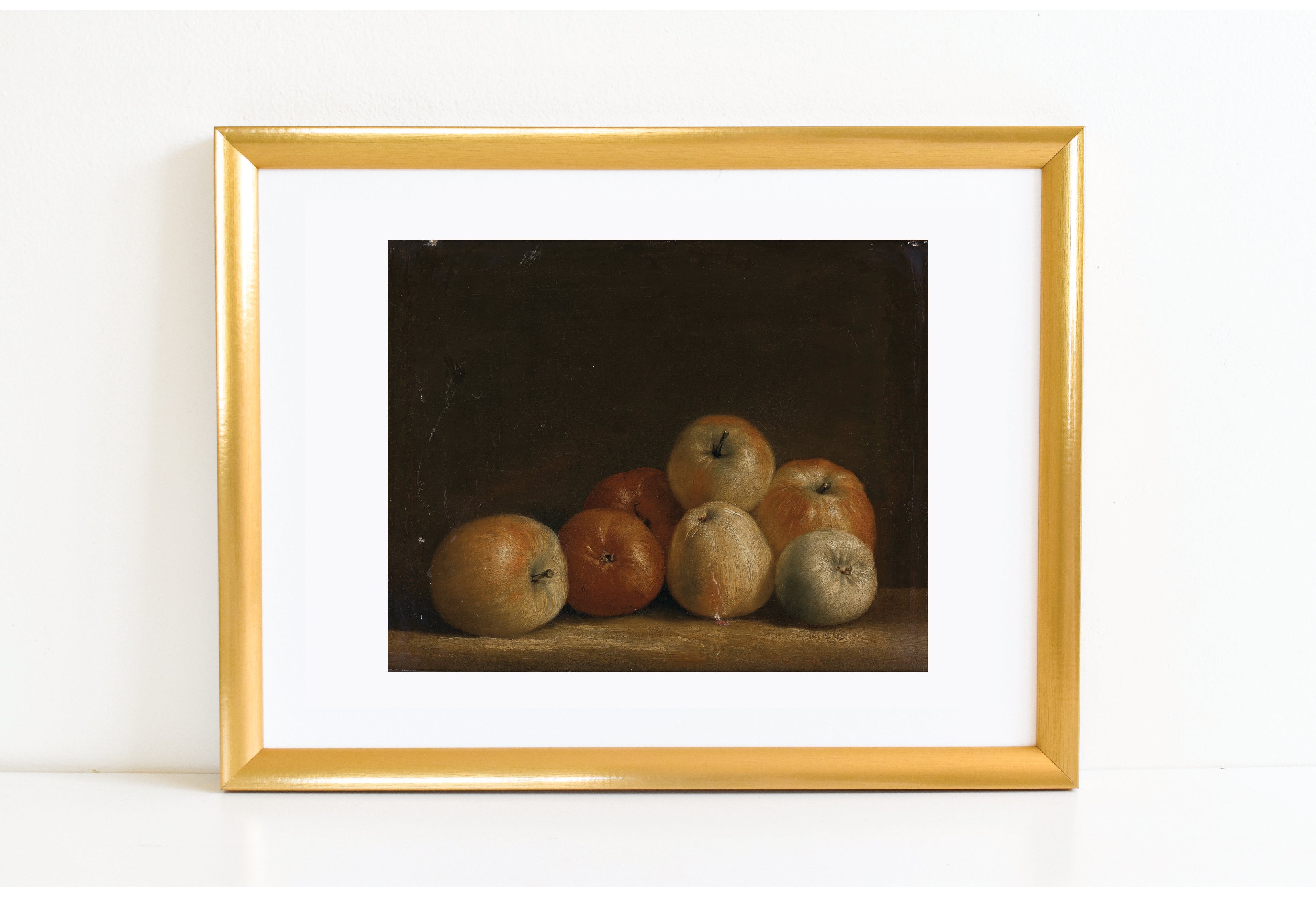 Apples and a Lemon -- Still Life Vintage Fine Art popular Painting -- Framed Digital Print Canvas Art