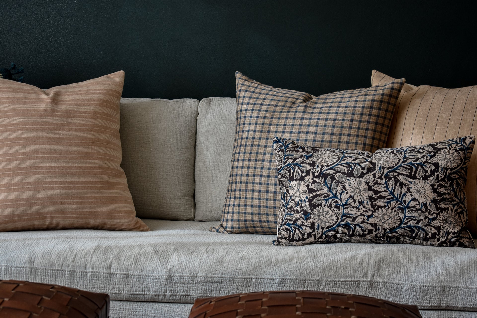 Indian Block Print Pillow Cover - Black, Gray, Indigo