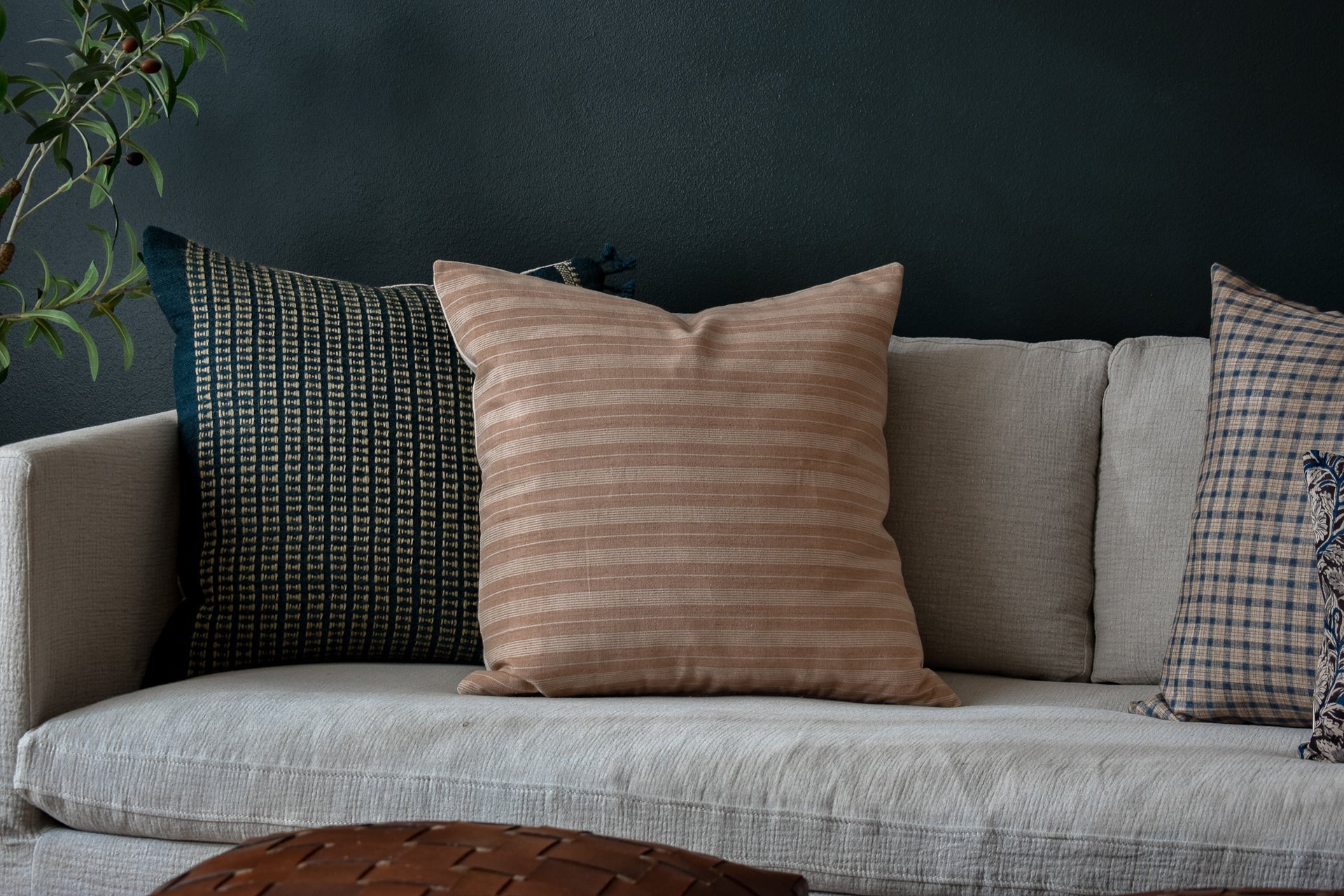 Hmong Organic Woven Striped Pillow - Sandstone