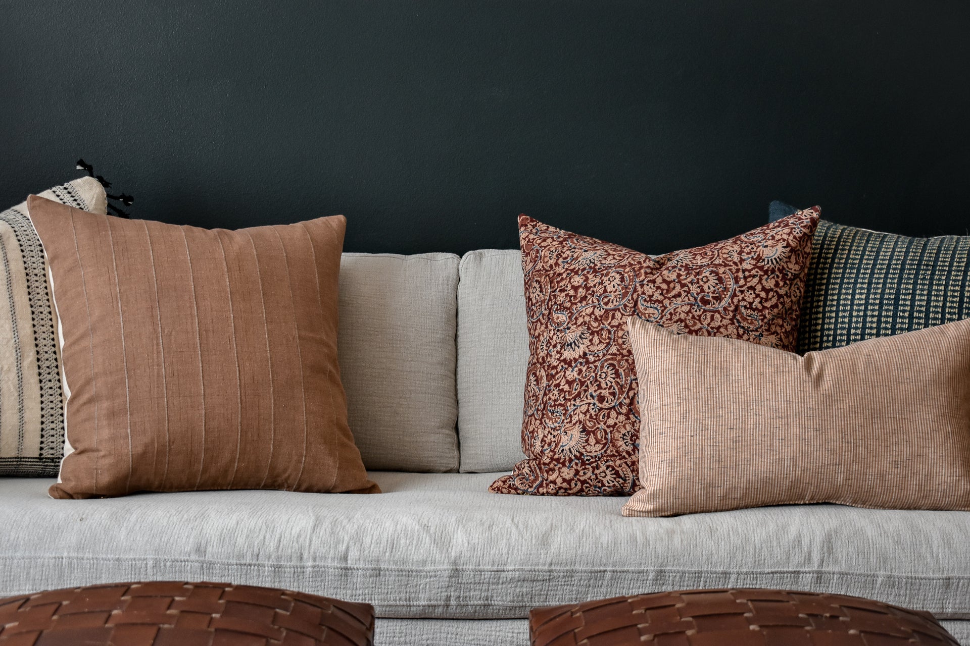 Indian Block Print Pillow Cover - Rust, Tan, Indigo