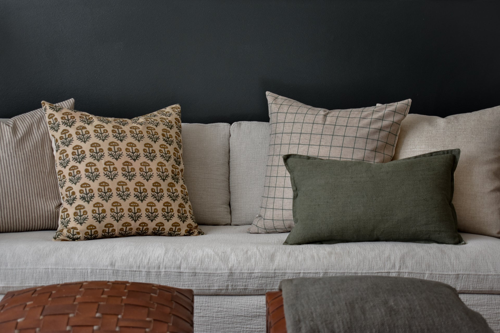 Indian Block Print Pillow Cover - Gray Stripe