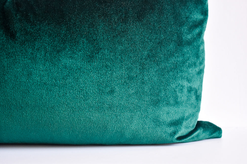 Green Velvet Extra Large Lumbar| Handwoven Pillows