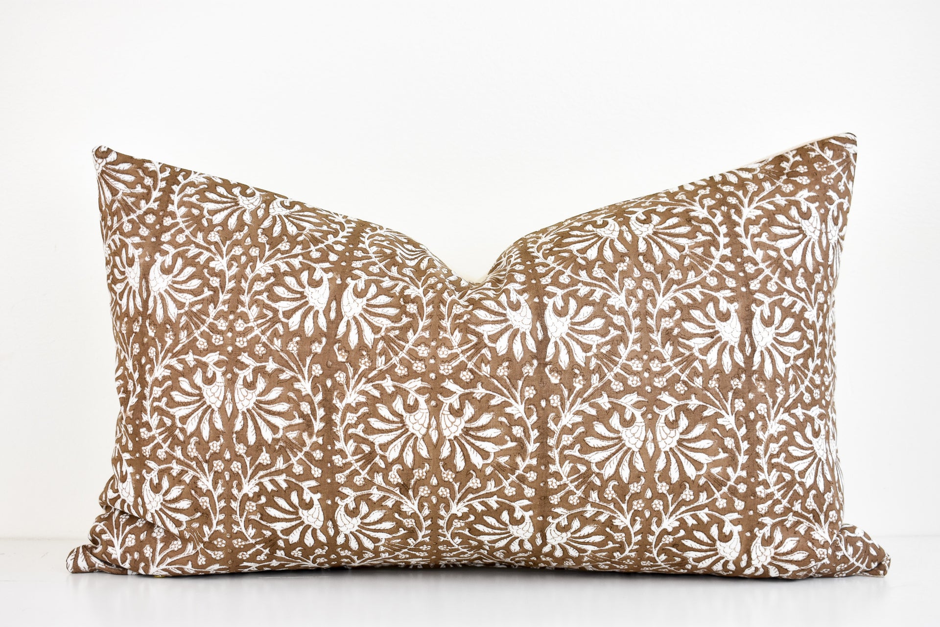 Indian Block Print Pillow Cover - Nutmeg and Ivory