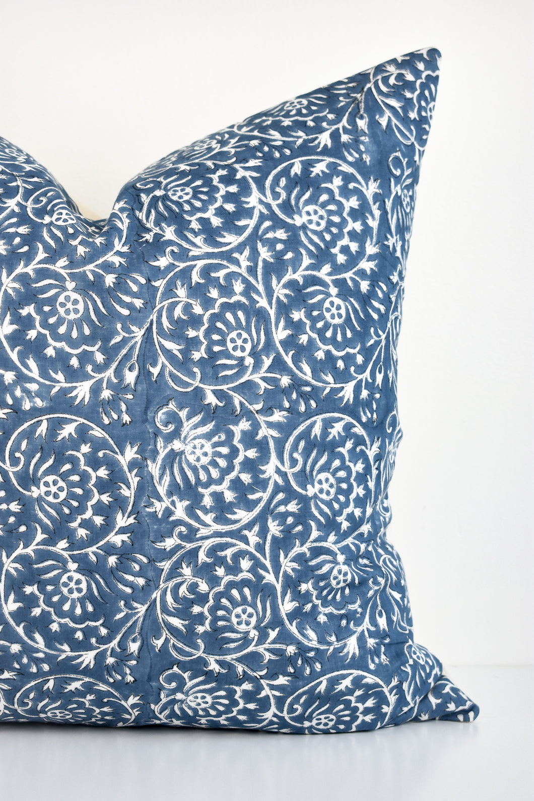 Indian Block Print Pillow Ocean Blue and Ivory Collectiv Co