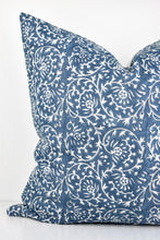 Indian Block Print Pillow - Ocean Blue and Ivory