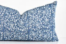 Indian Block Print Pillow - Ocean Blue and Ivory