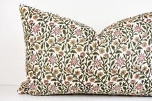 Indian Block Print Pillow - Olive, Ochre, Dusty Rose