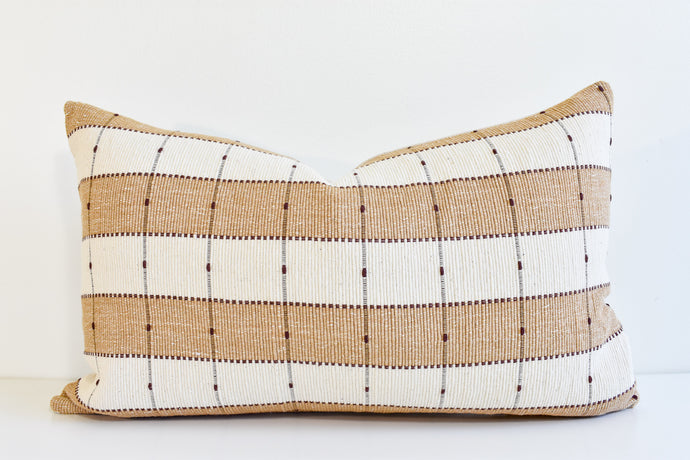 Hmong Organic Woven Lumbar Pillow - Tan Stripe