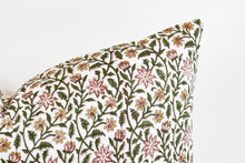 Indian Block Print Pillow - Olive, Ochre, Dusty Rose