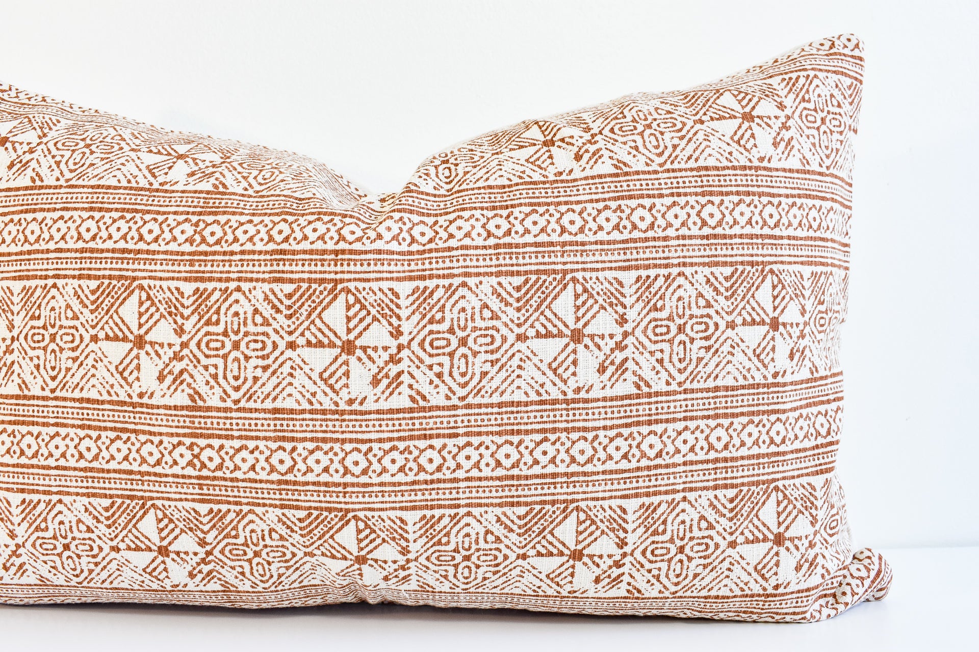 Hmong Block Print Lumbar Pillow Cover - Burnt Orange