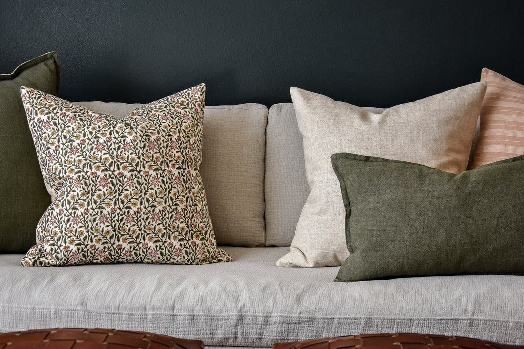 Block Print Threshold Linen Print Decorative Throw Pillow in Salt Ochre -  Chloe & Olive