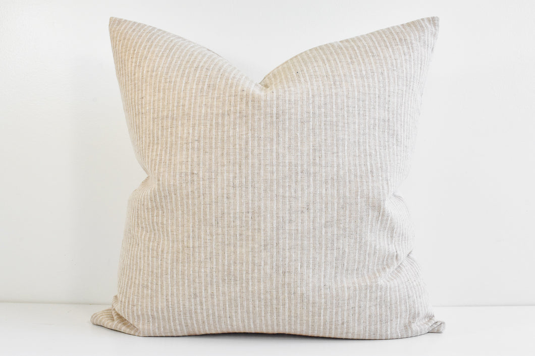Indian Woven Linen Pillow - Flax and Ivory