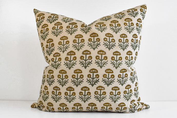 Indian Block Print Pillow Cover - Olive, Sage, Ochre