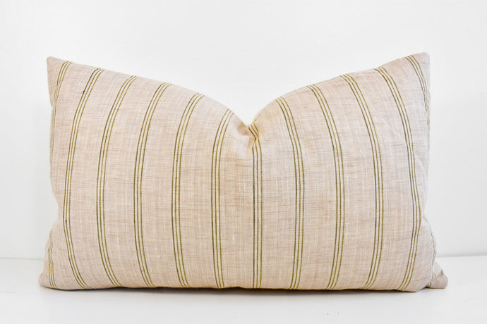 Hmong Organic Woven Lumbar Pillow - Natural and Olive Stripe