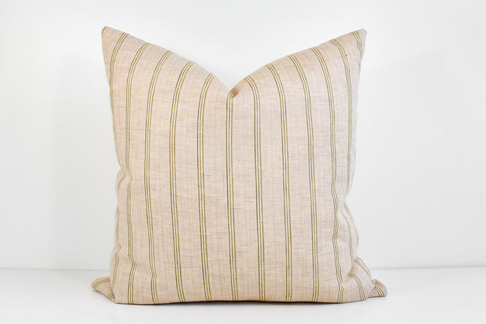 Hmong Organic Woven Pillow - Natural and Olive Stripe