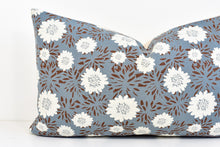 Hmong Floral Block Print Lumbar Pillow - Indigo Blue