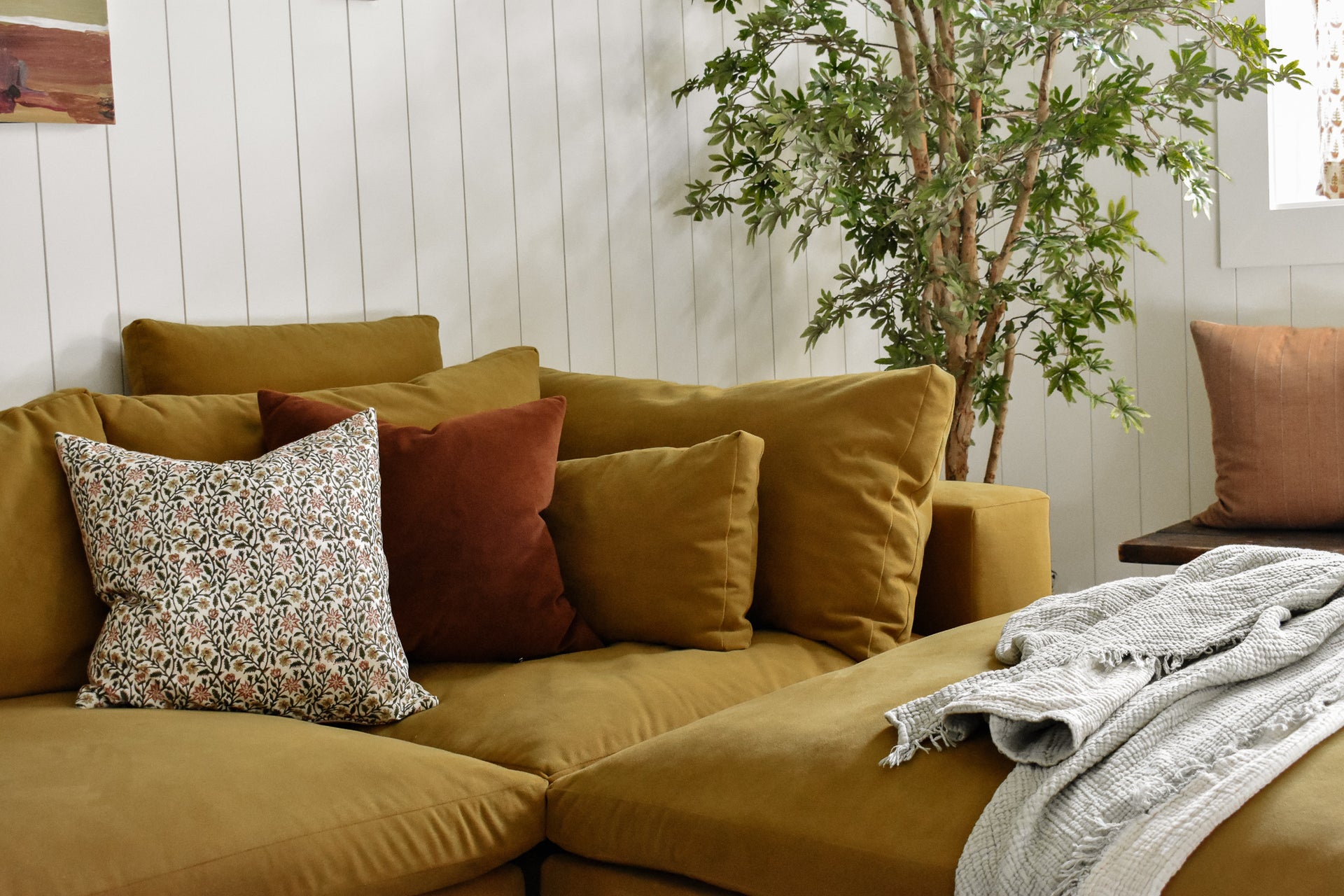 Indian Block Print Pillow Cover - Olive, Ochre, Dusty Rose