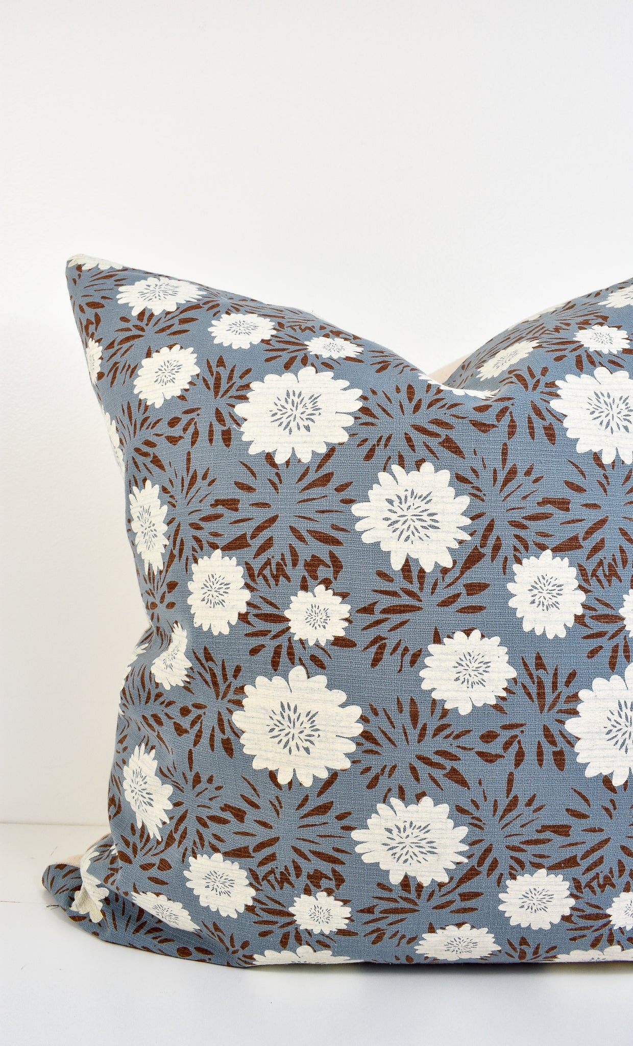 Hmong Floral Block Print Pillow Cover - Indigo Blue