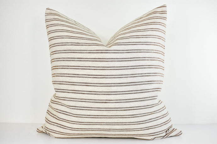 Linen Pillow - Ivory and Raisin Stripe