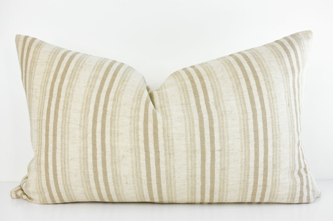 Hmong Organic Woven Lumbar Pillow - Natural Stripe