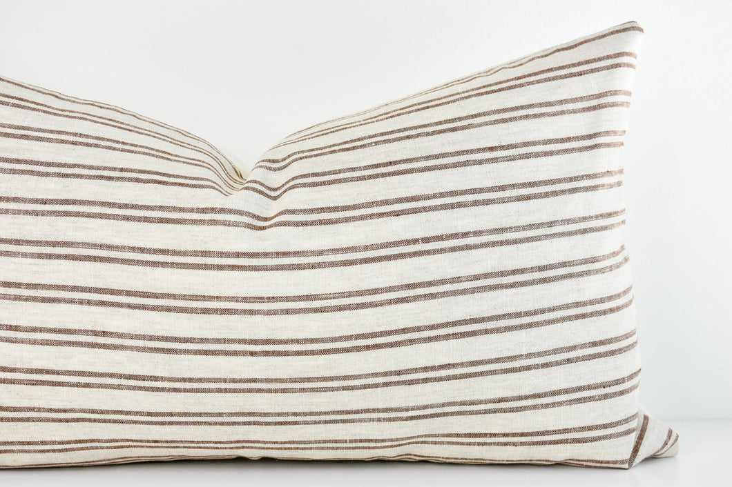 Linen Lumbar Pillow - Ivory and Raisin Stripe – Collectiv Co.