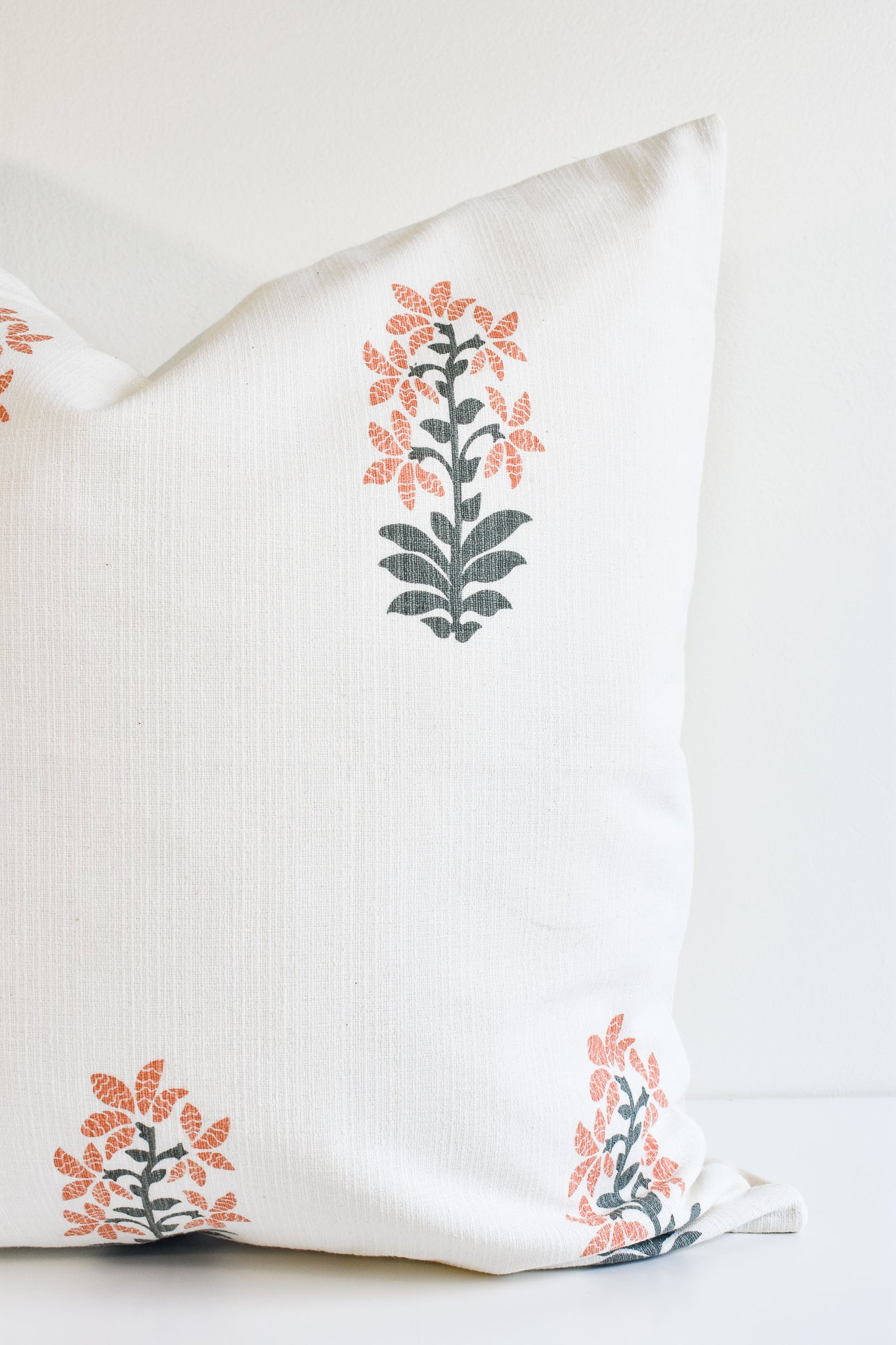 Hmong Floral Block Print Pillow Cover - Sage and Blush