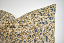 Indian Block Print Lumbar Pillow - Khaki, Gold, Indigo