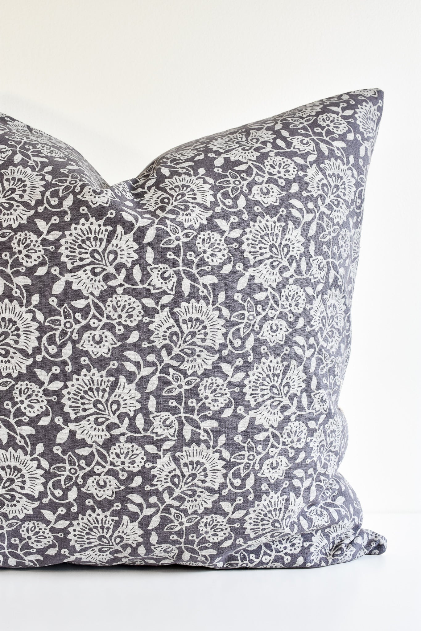 Hmong Floral Block Print Pillow Cover - Pewter